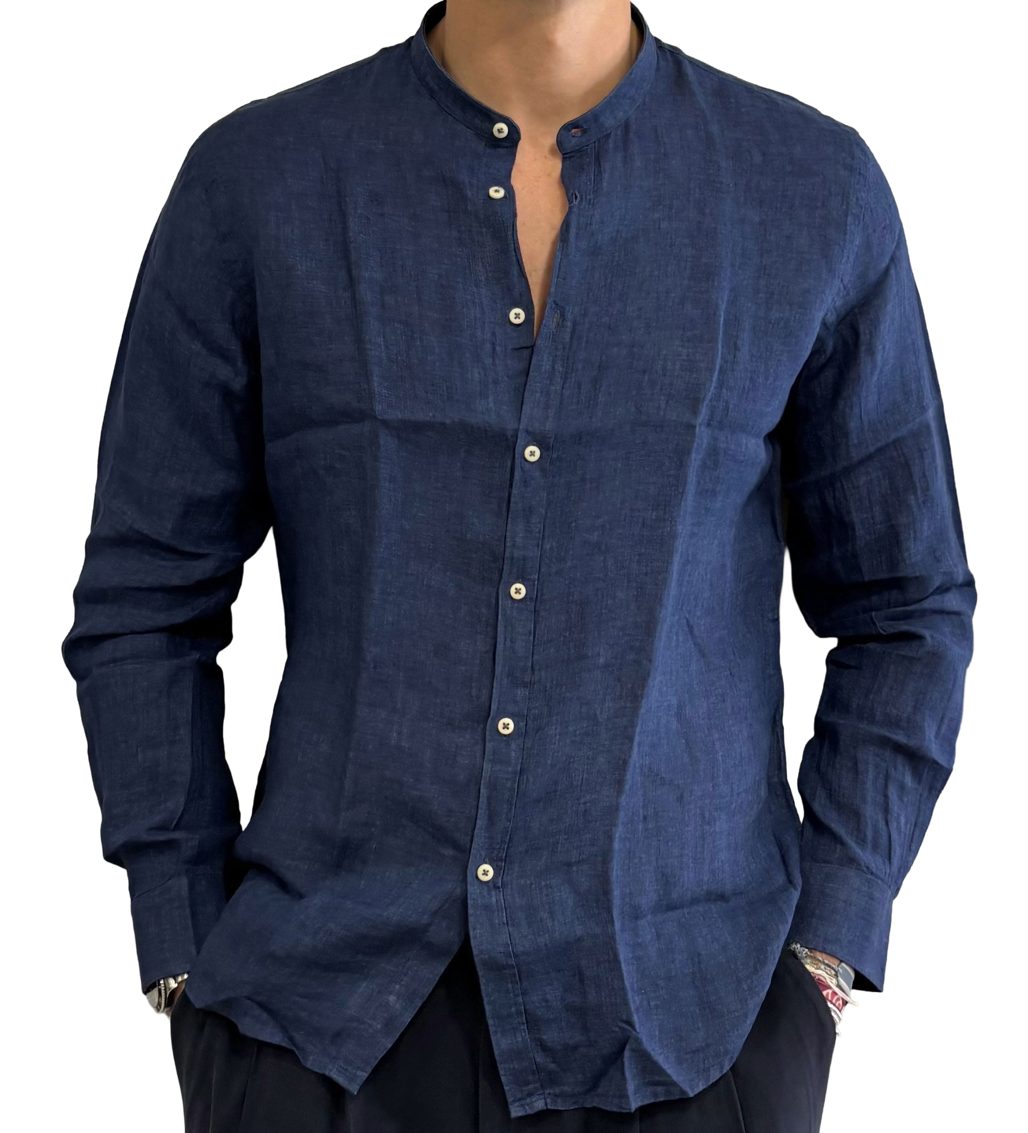 Linen grandad collar shirt