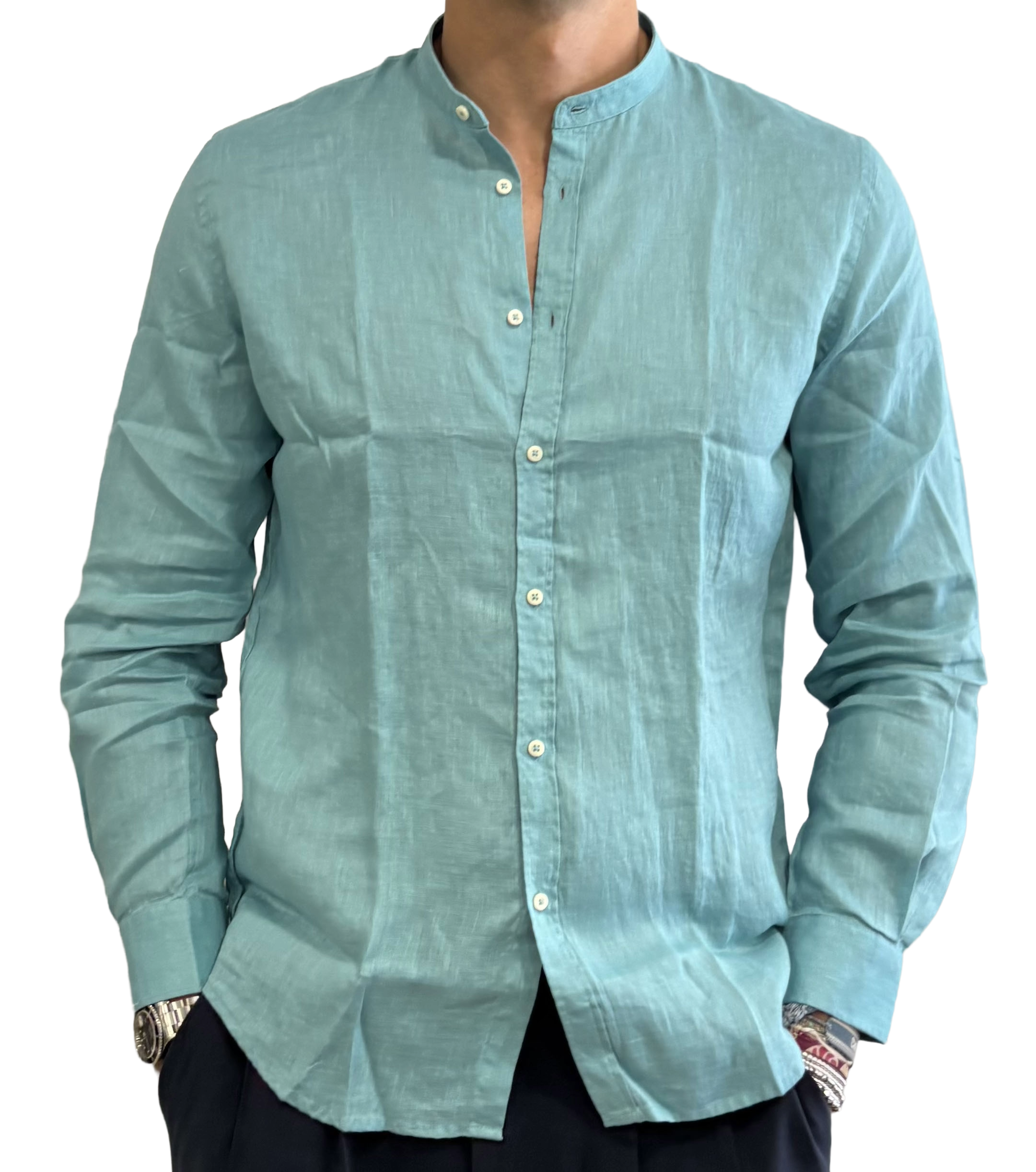 Linen grandad collar shirt