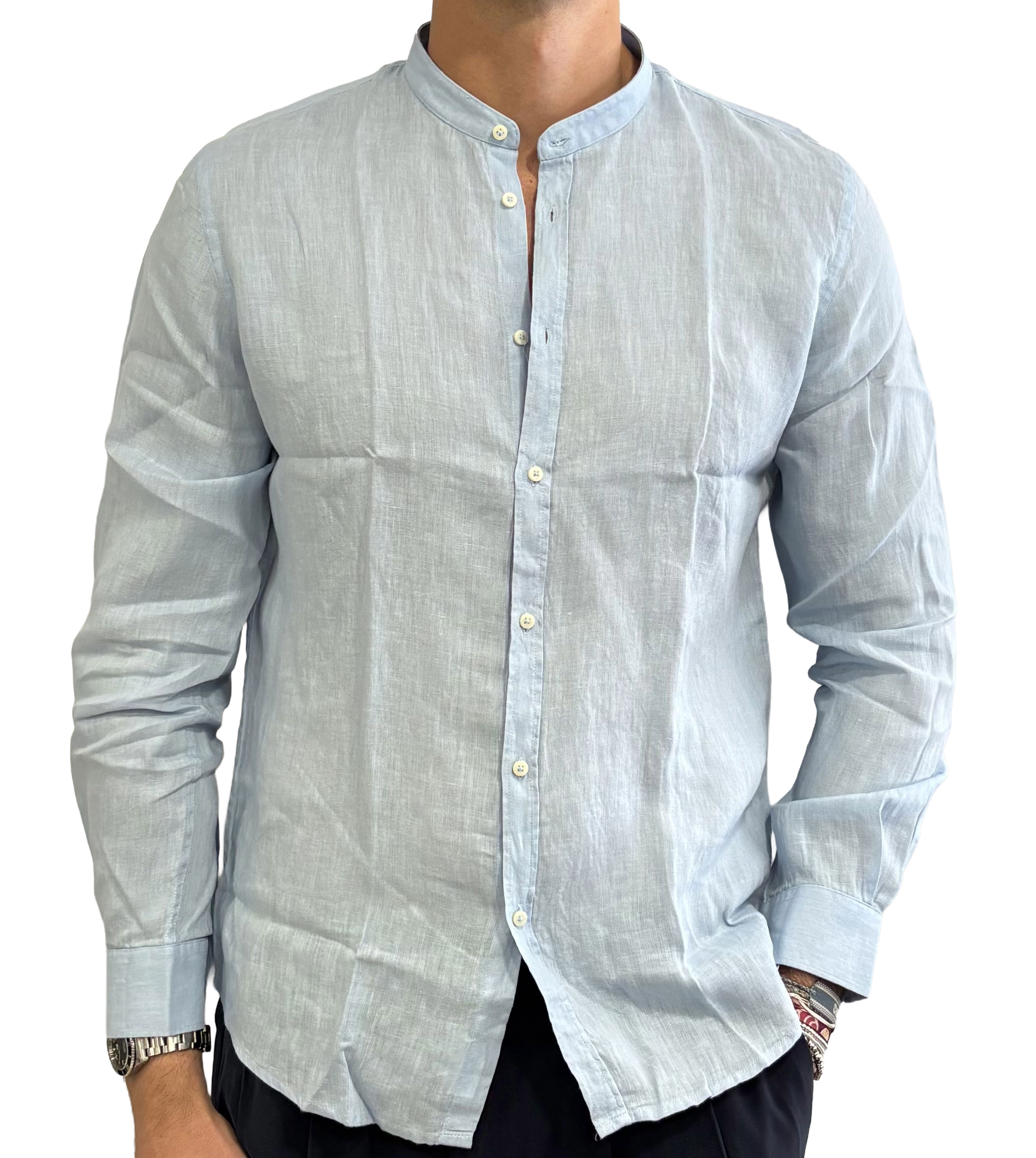 Linen grandad collar shirt