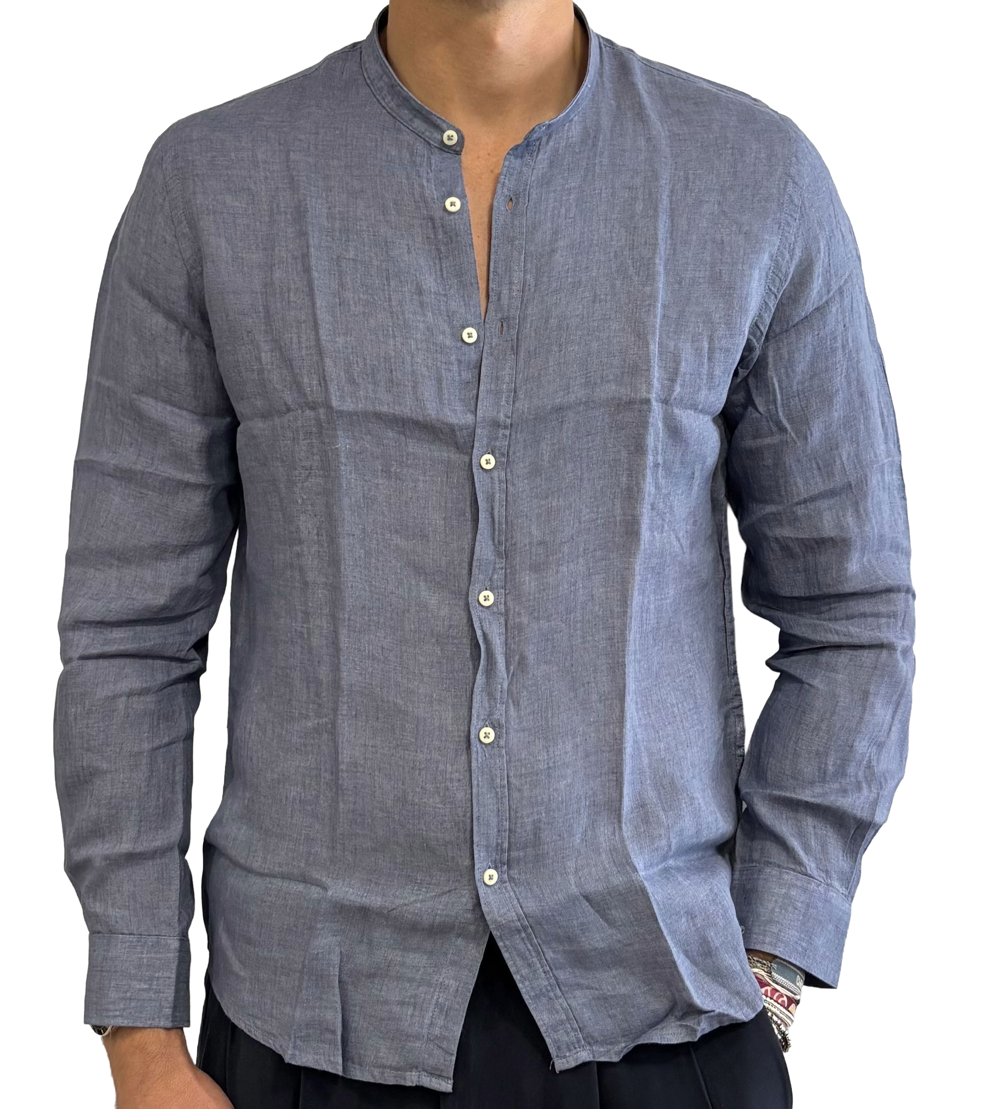 Linen grandad collar shirt
