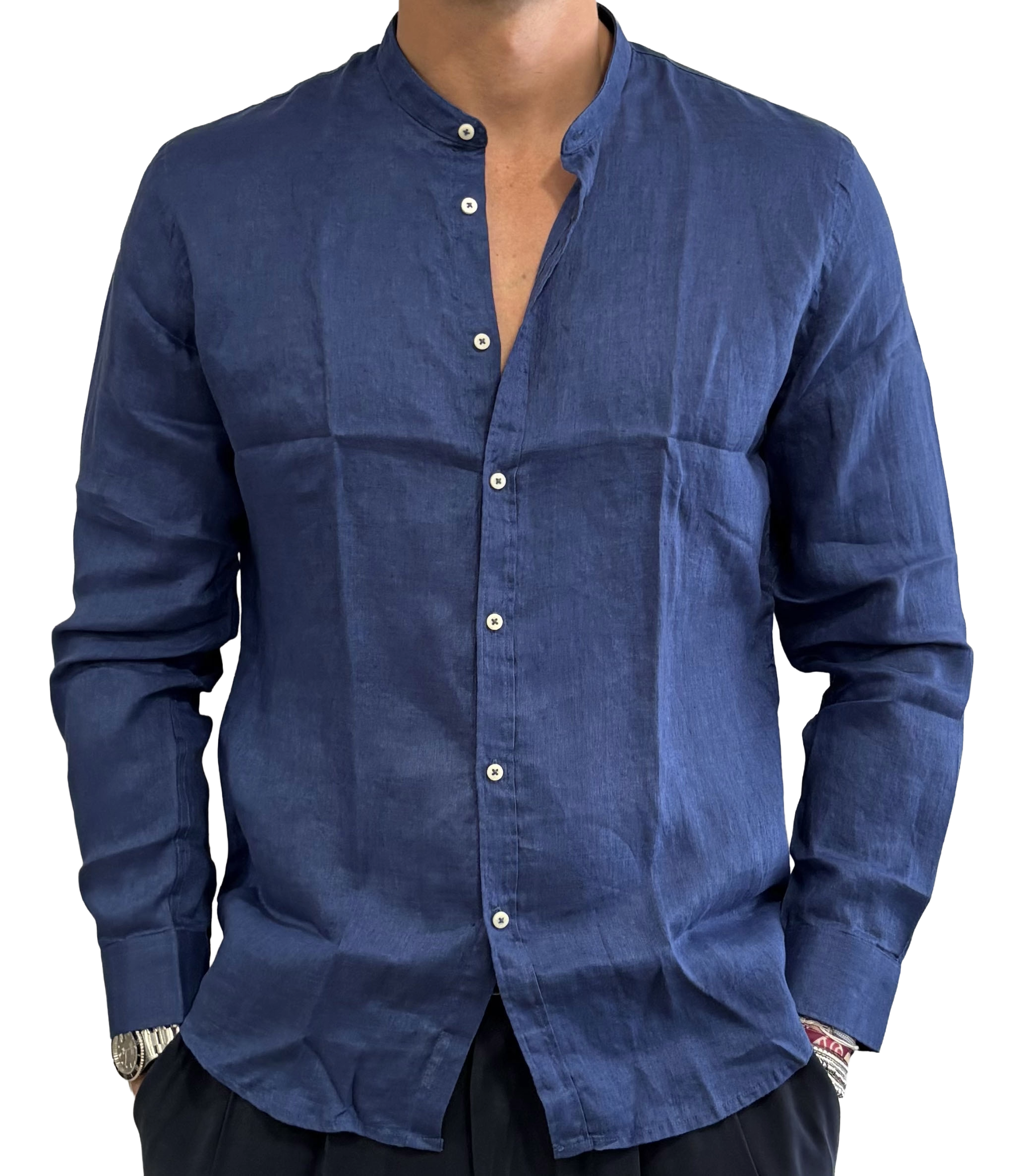 Linen grandad collar shirt