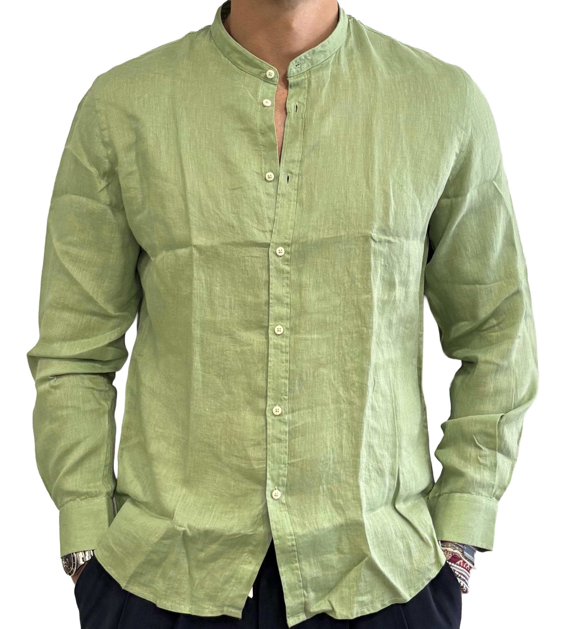 Linen grandad collar shirt