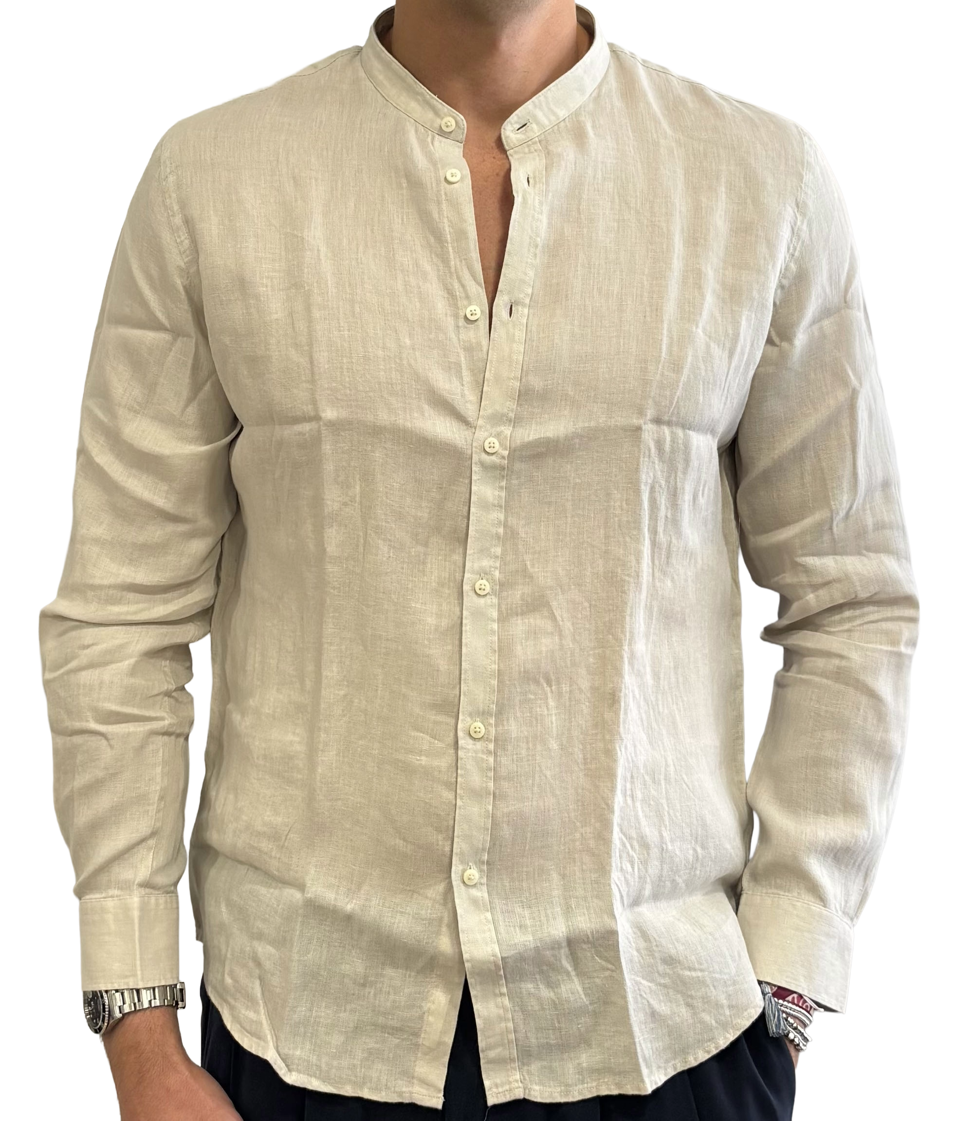 Linen grandad collar shirt
