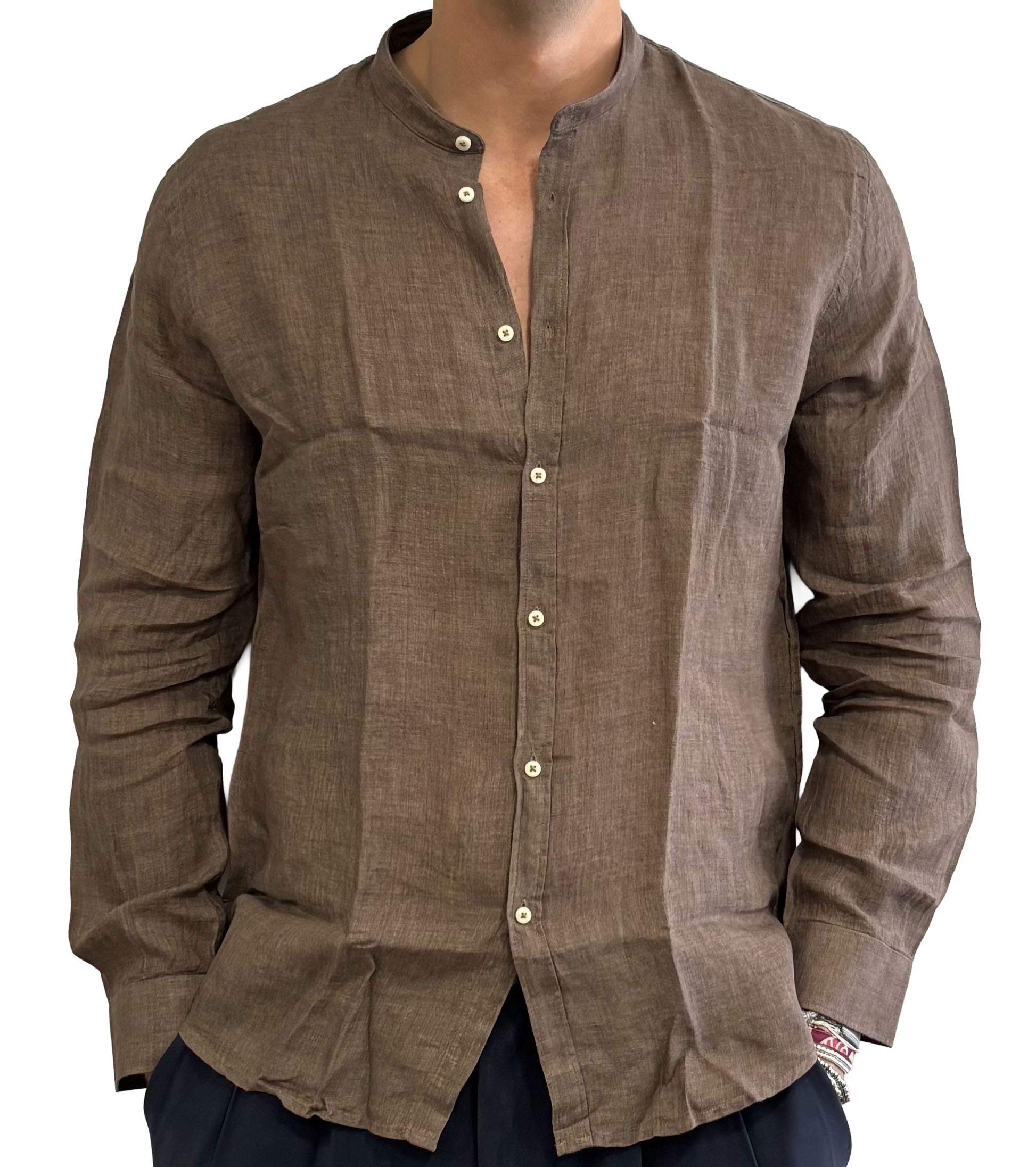 Linen grandad collar shirt
