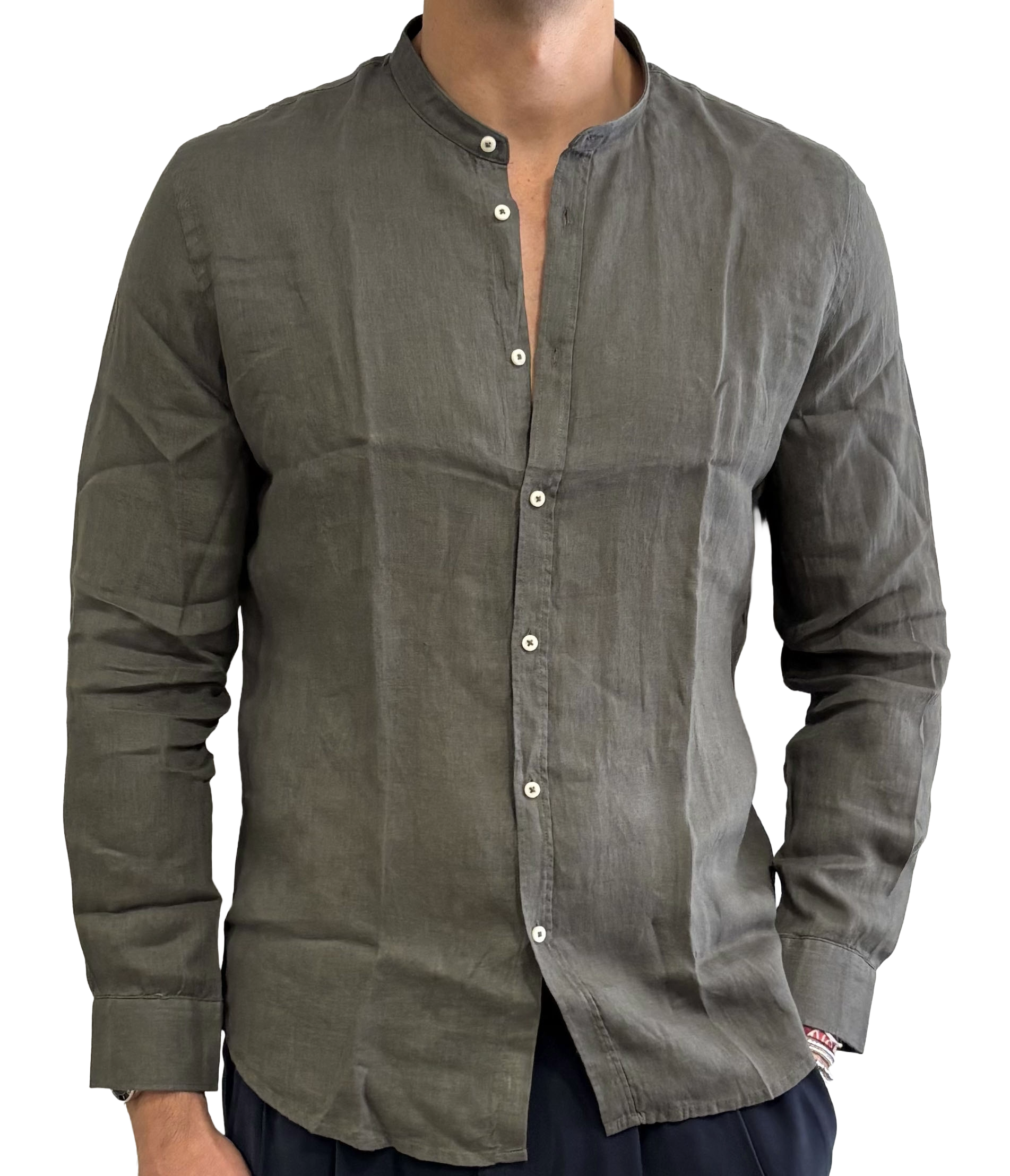Linen grandad collar shirt