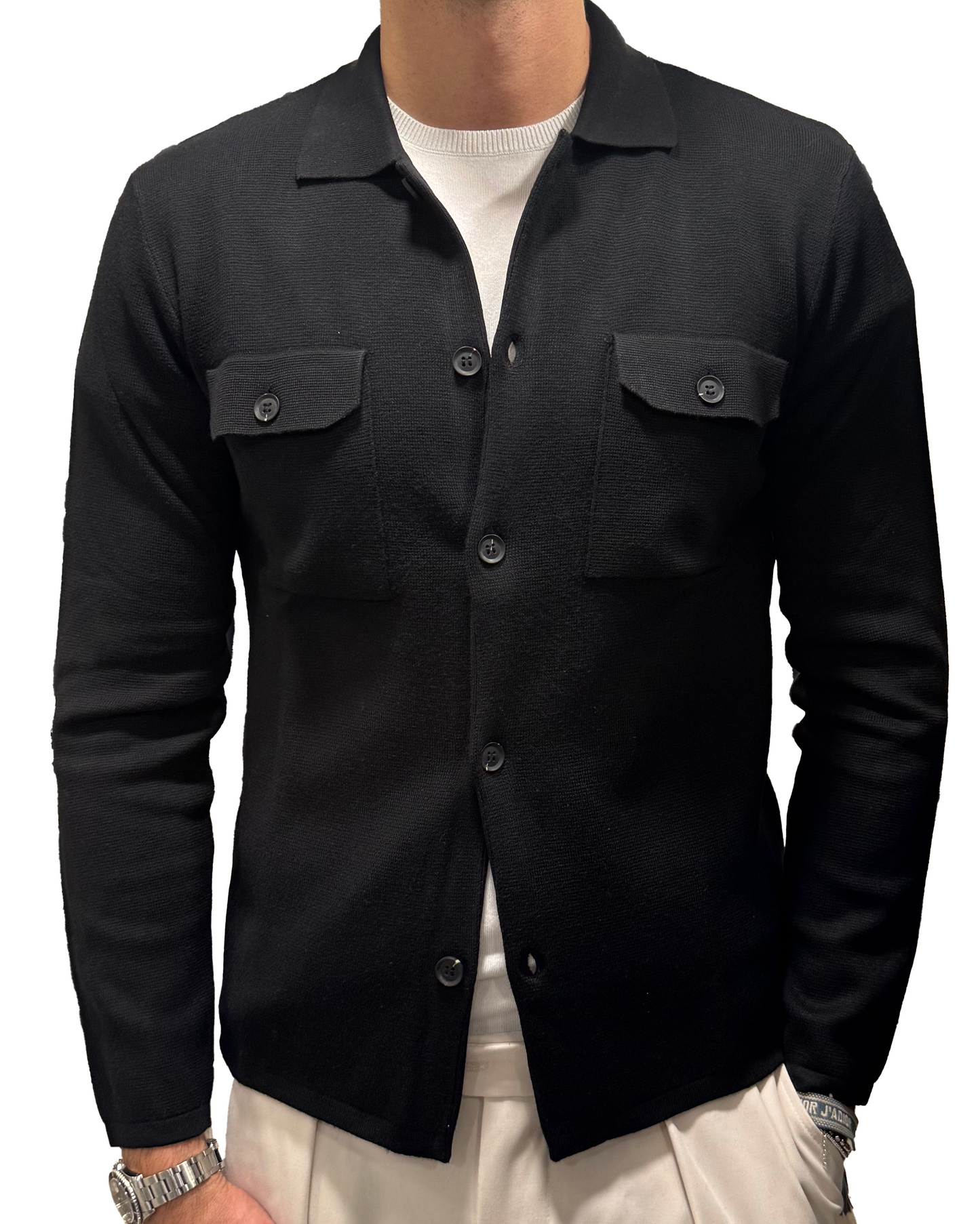 Giacca camicia in maglia misto lana