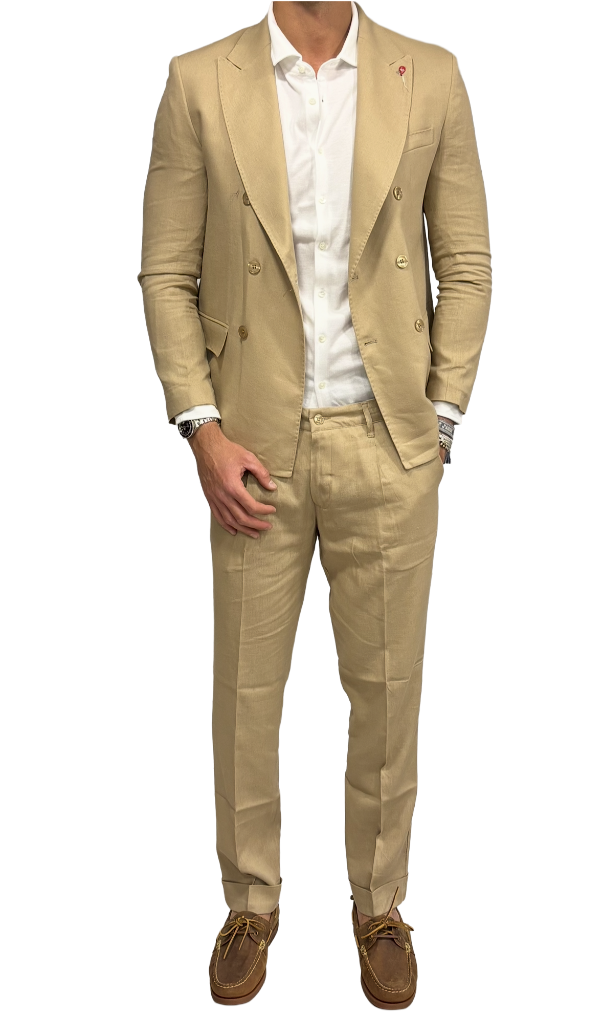 Double-breasted pure linen Bernese suit