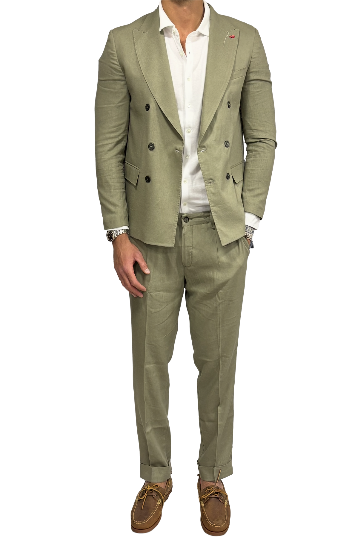 Double-breasted pure linen Bernese suit