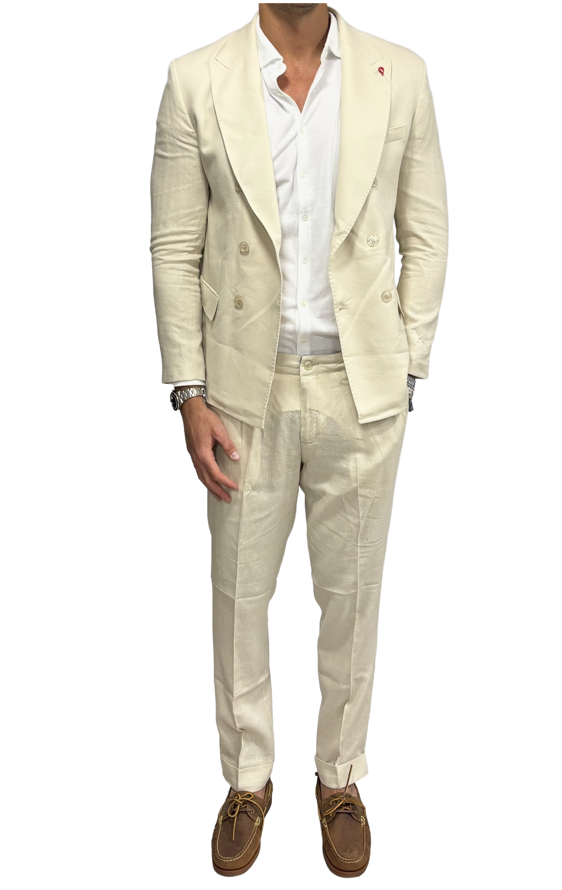 Double-breasted pure linen Bernese suit