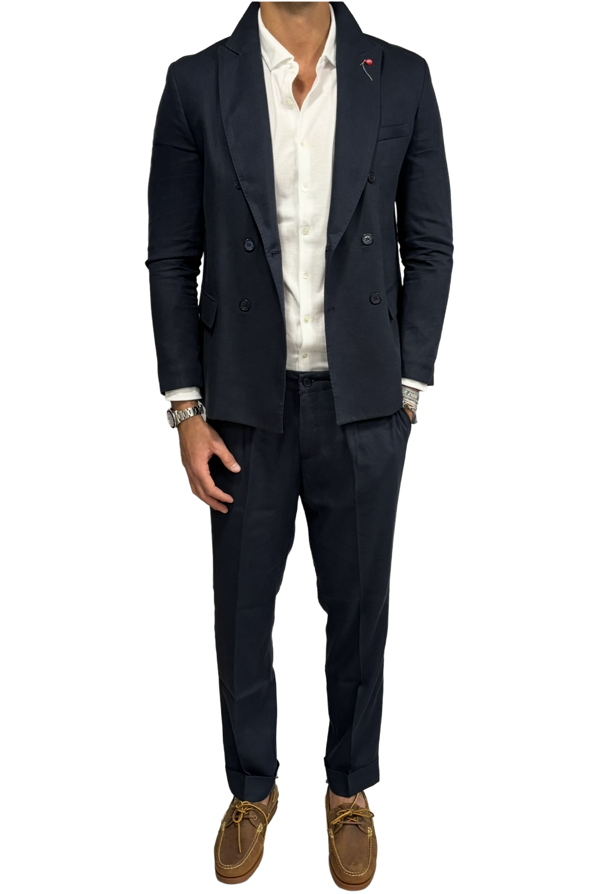Double-breasted pure linen Bernese suit