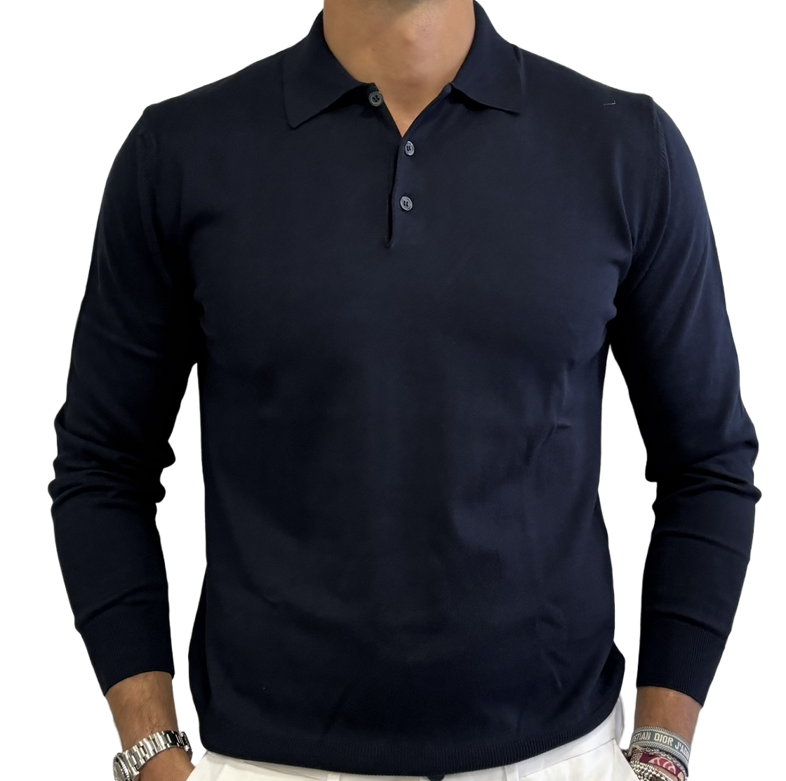Pure cotton knitted polo shirt with shirt collar