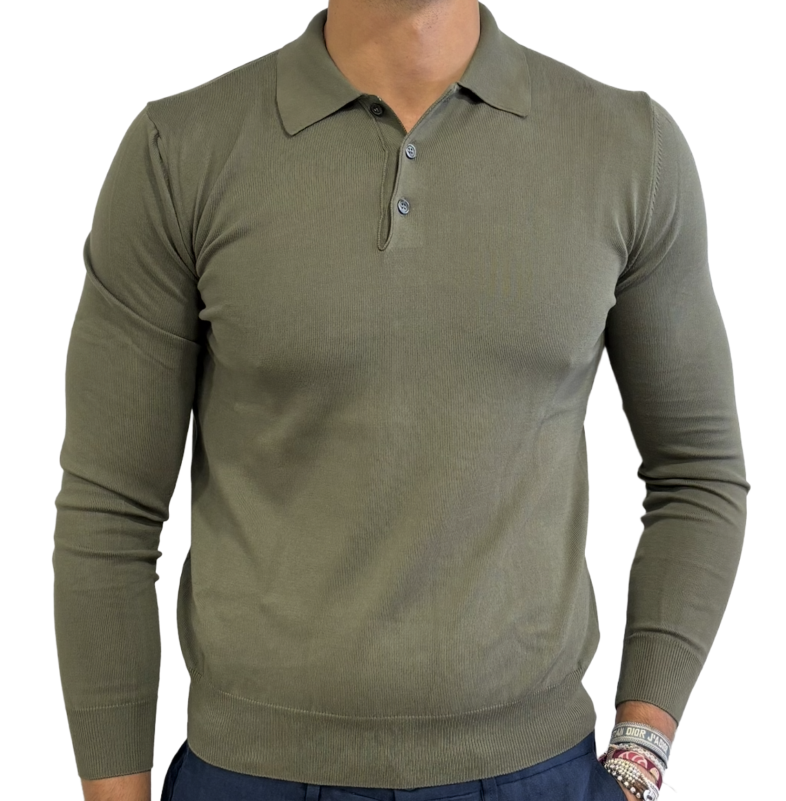 Pure cotton knitted polo shirt with shirt collar
