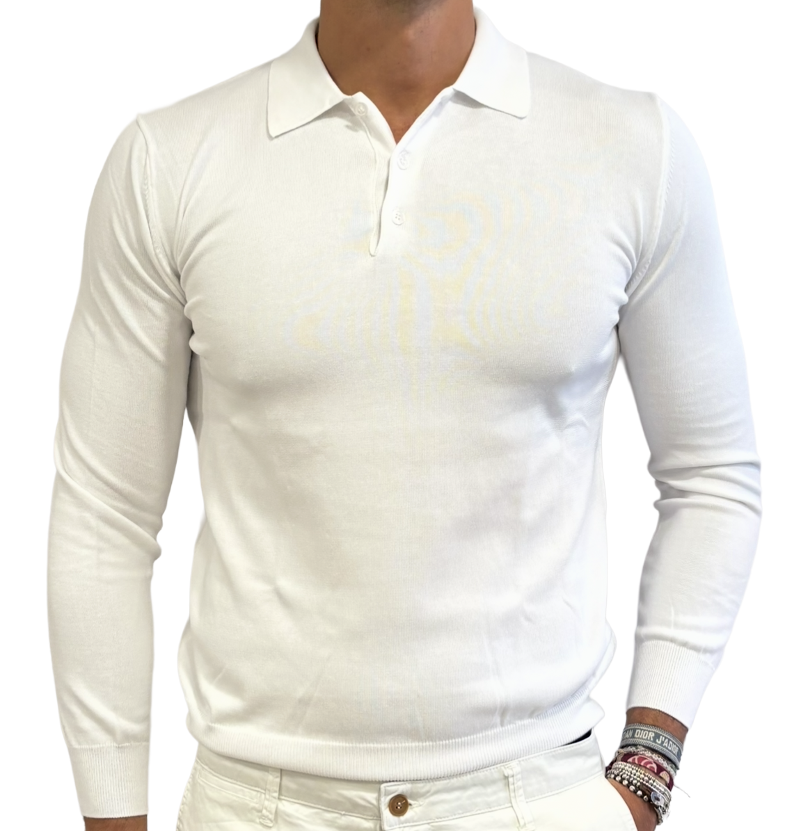 Pure cotton knitted polo shirt with shirt collar