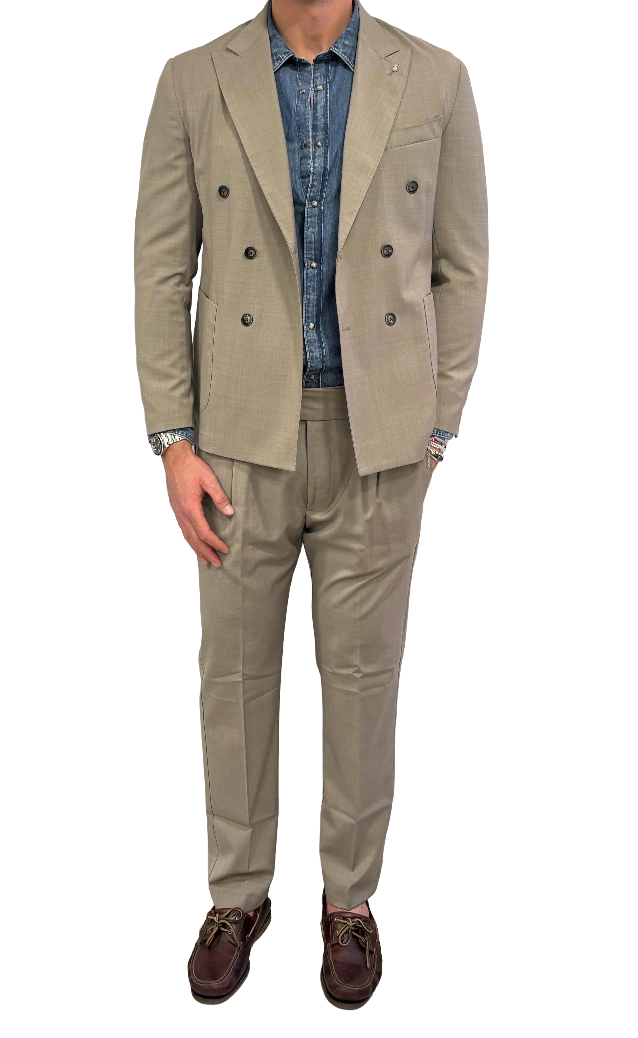 Paul Miranda double-breasted fresco wool suit