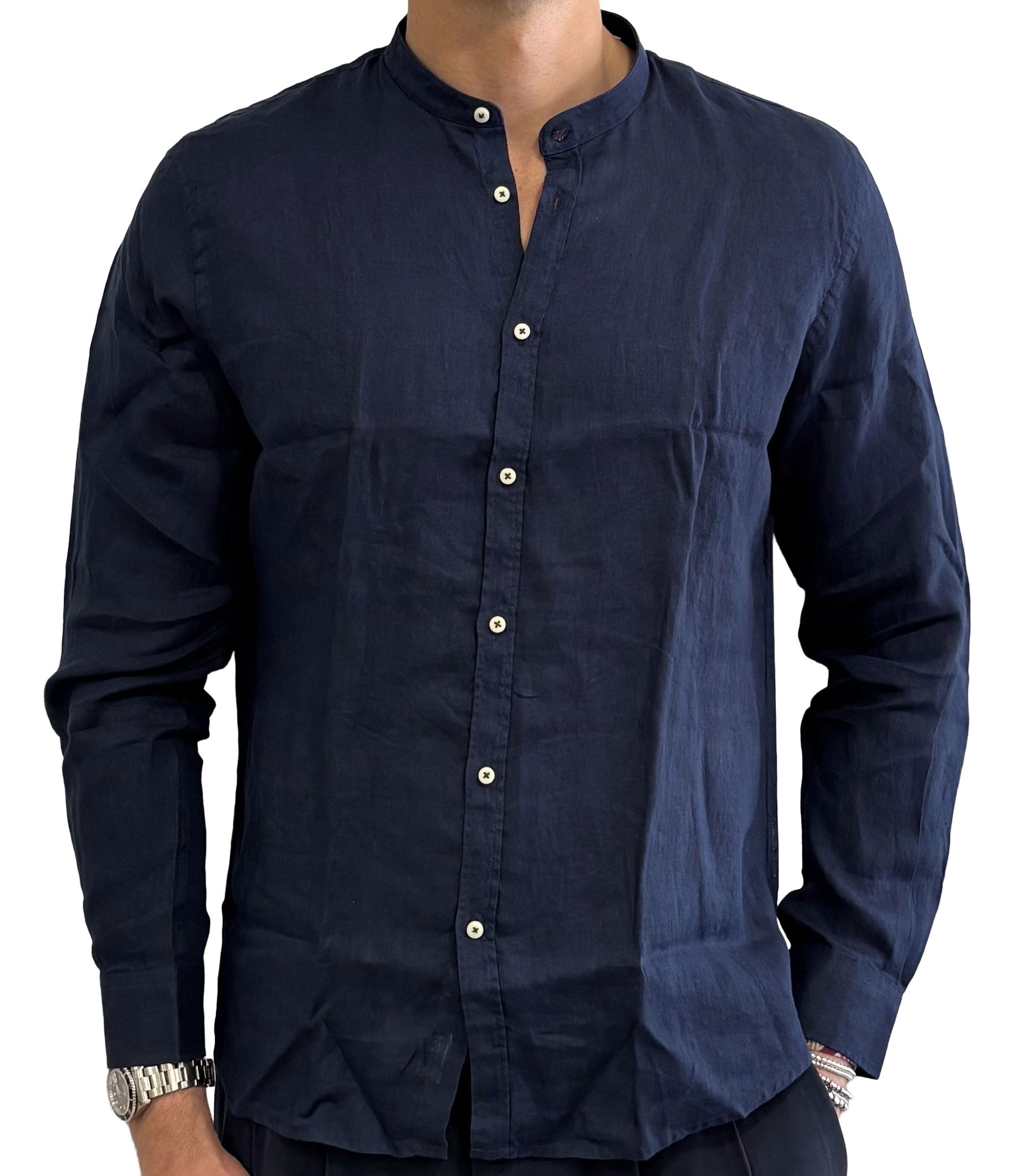 Linen grandad collar shirt