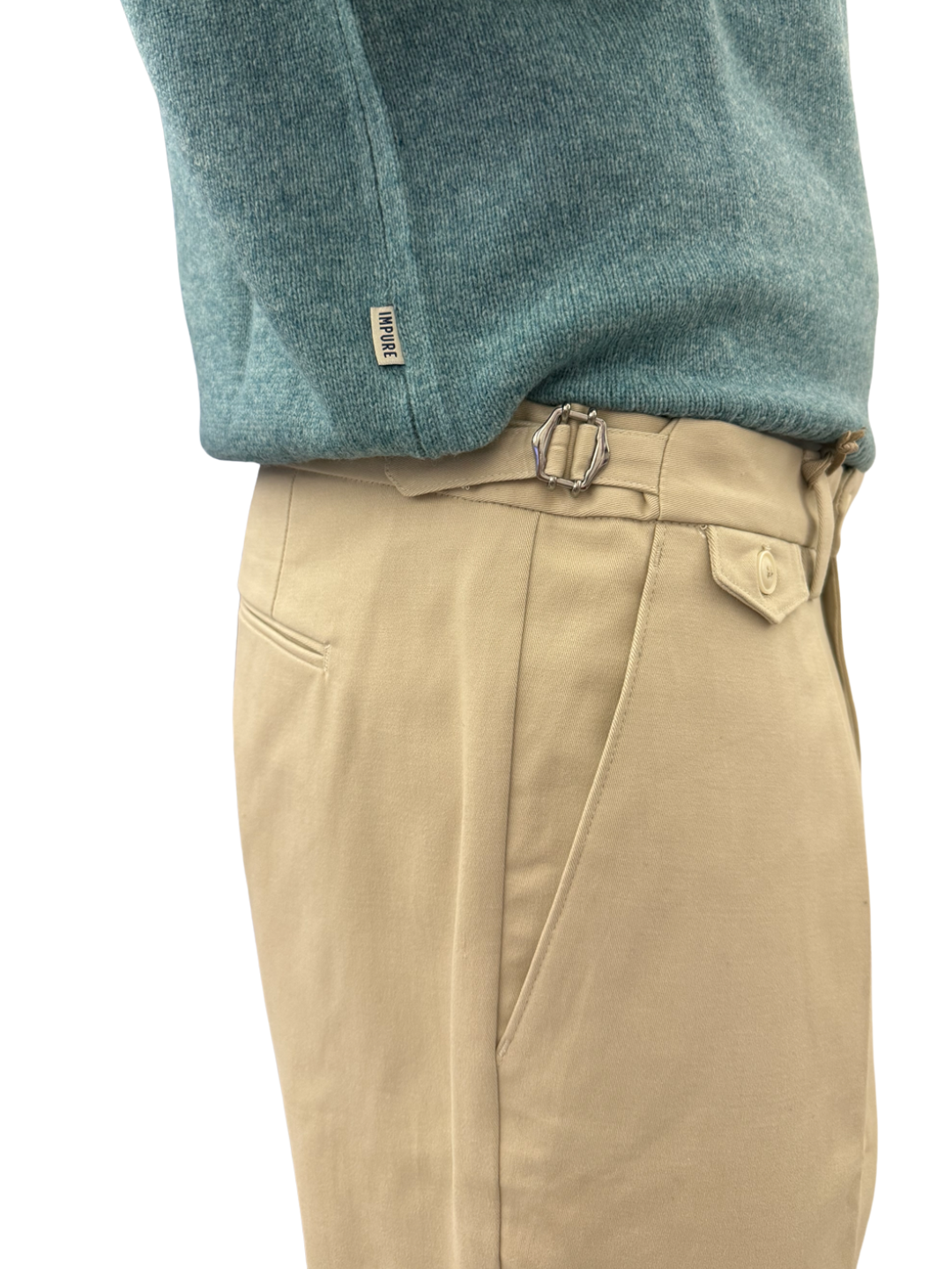 Pantalone doppia pence in cotone fibbie laterali PM
