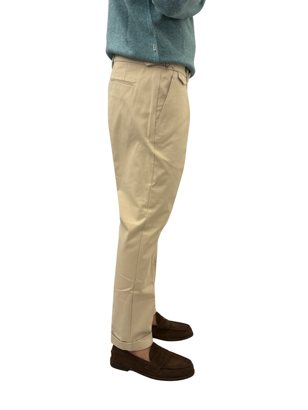 Pantalone doppia pence in cotone fibbie laterali PM