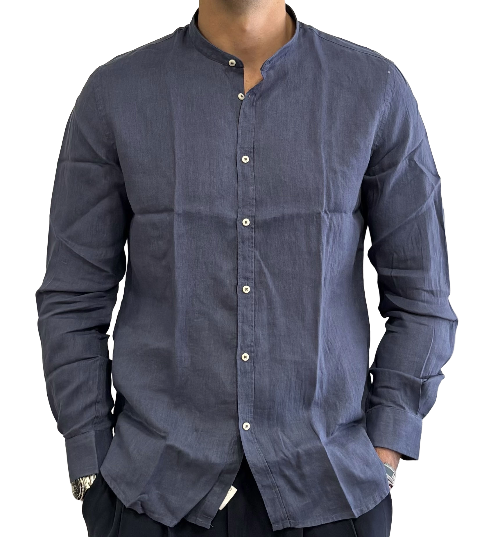 Linen grandad collar shirt