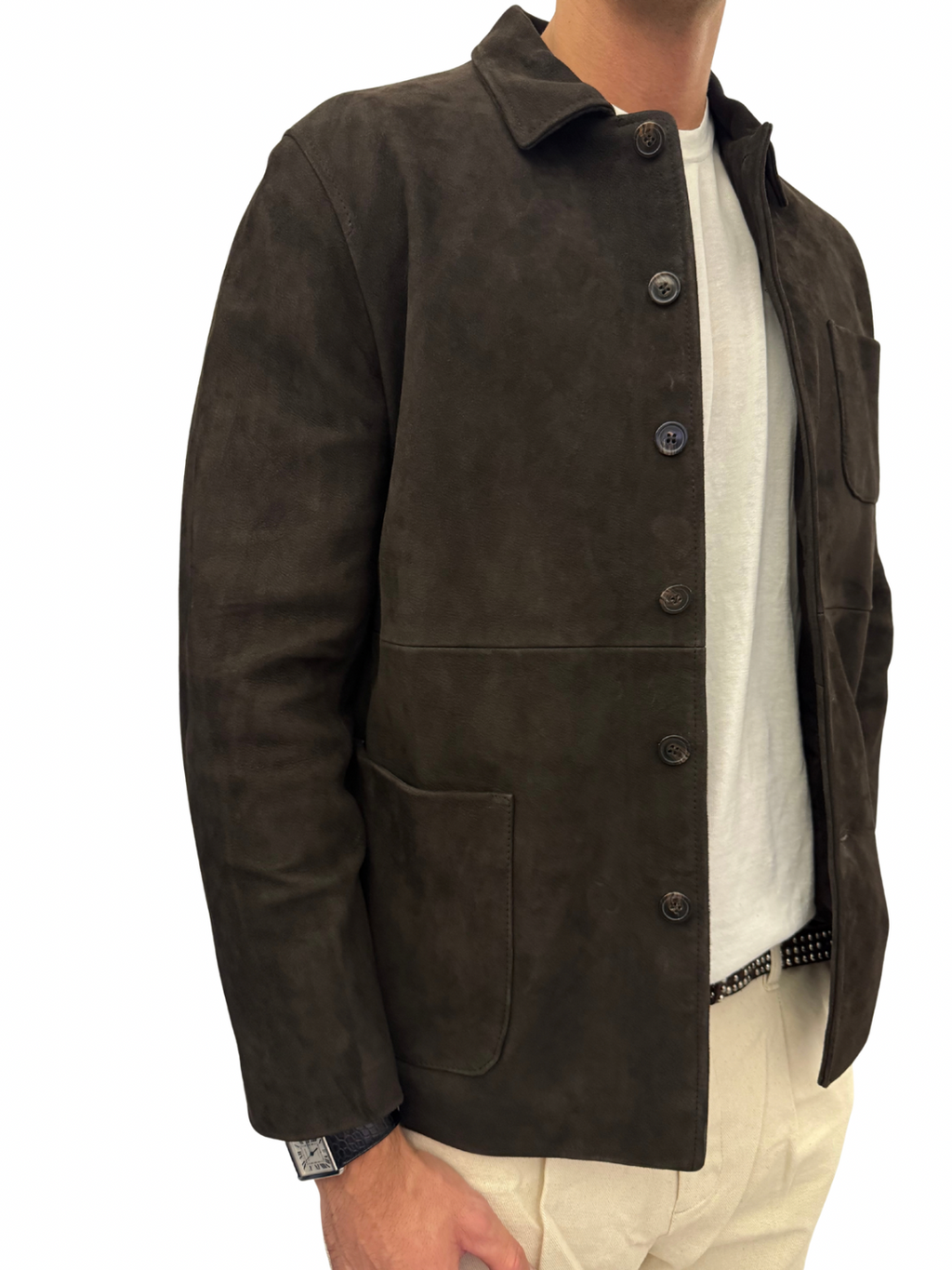 Giubbotto overshirt in pelle scamosciata blusotto