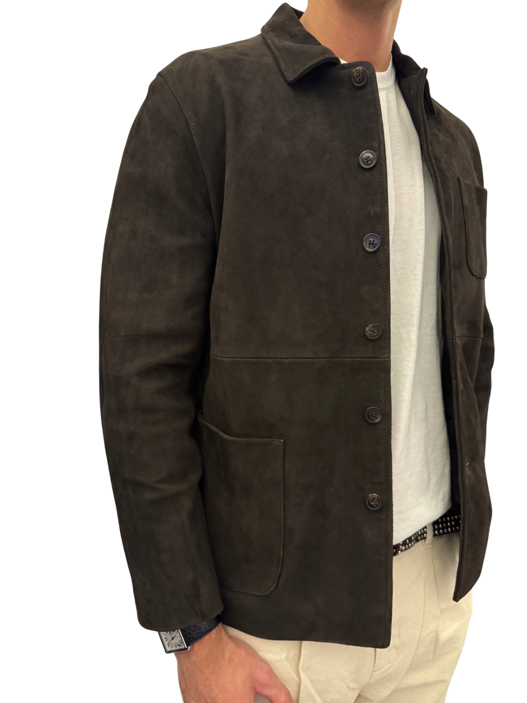 Giubbotto overshirt in pelle scamosciata blusotto