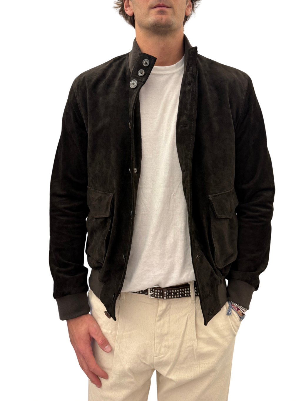 Giubbotto bomber in pelle scamosciata blusotto