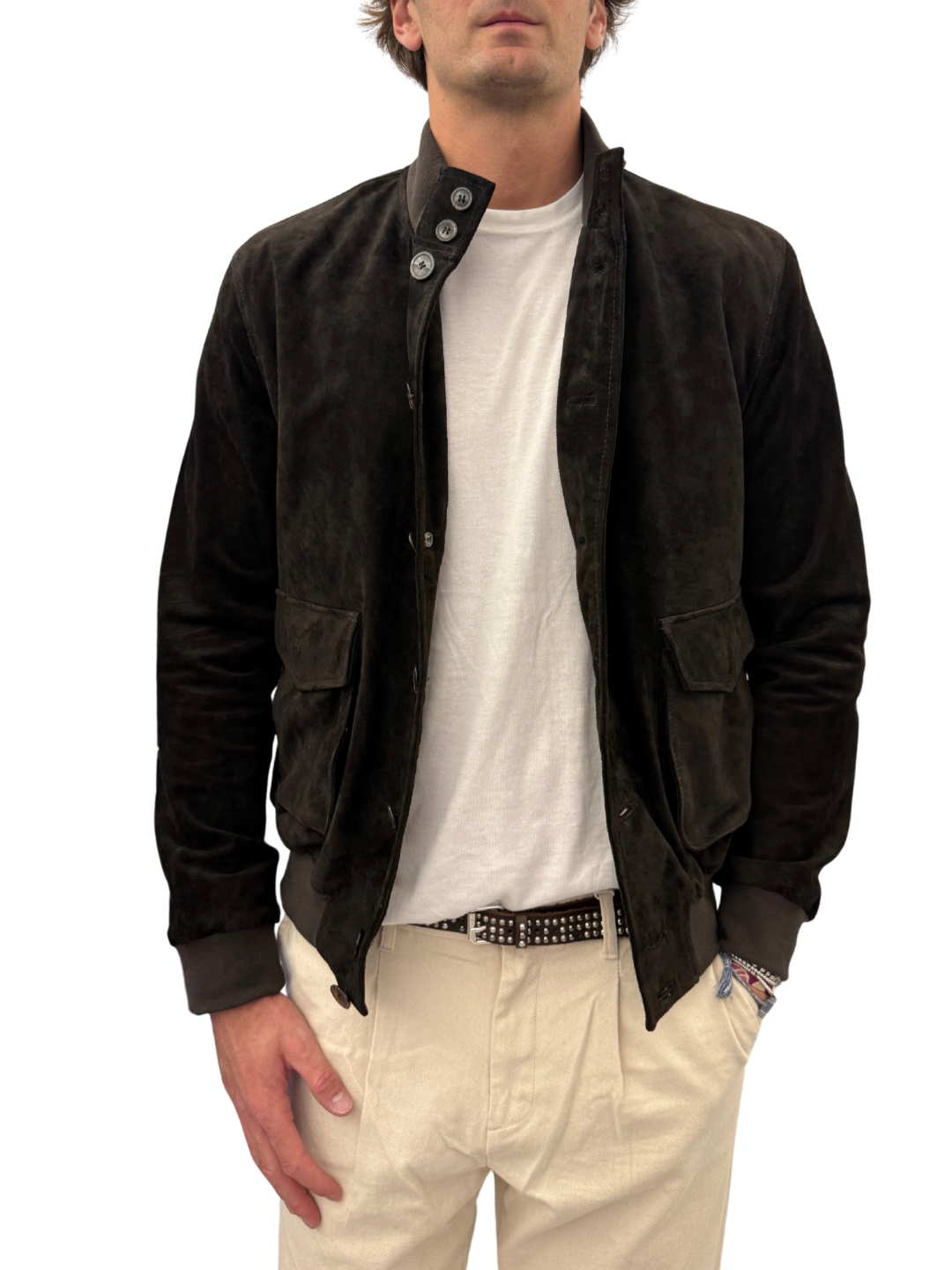 Giubbotto bomber in pelle scamosciata blusotto