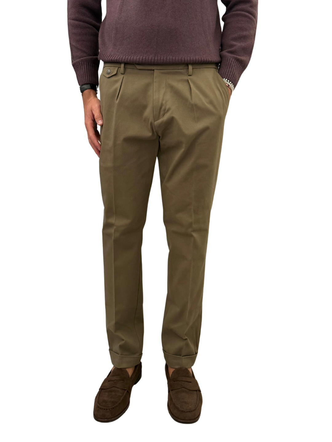 Pantalone doppia pence in cotone fibbie laterali PM