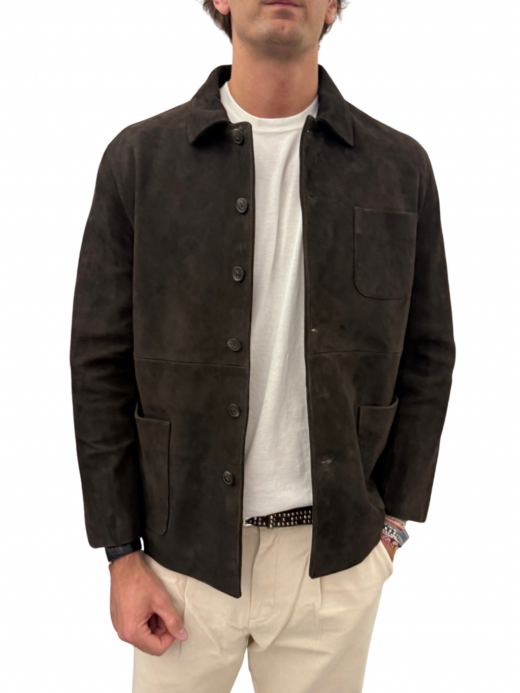 Giubbotto overshirt in pelle scamosciata blusotto