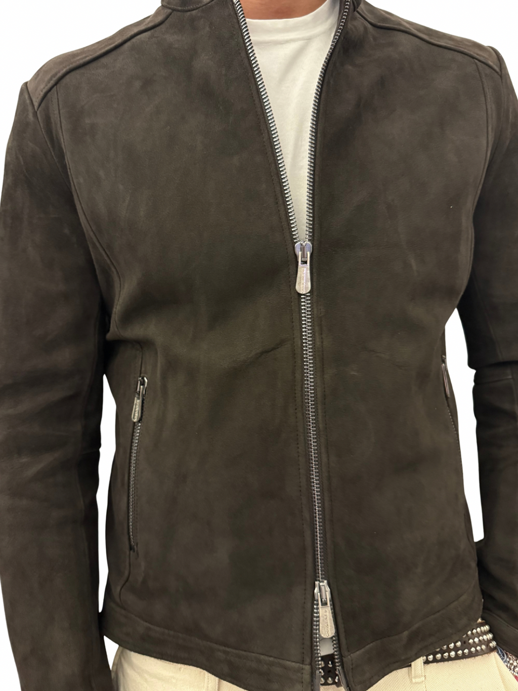 Giubbotto con zip in pelle scamosciata blusotto