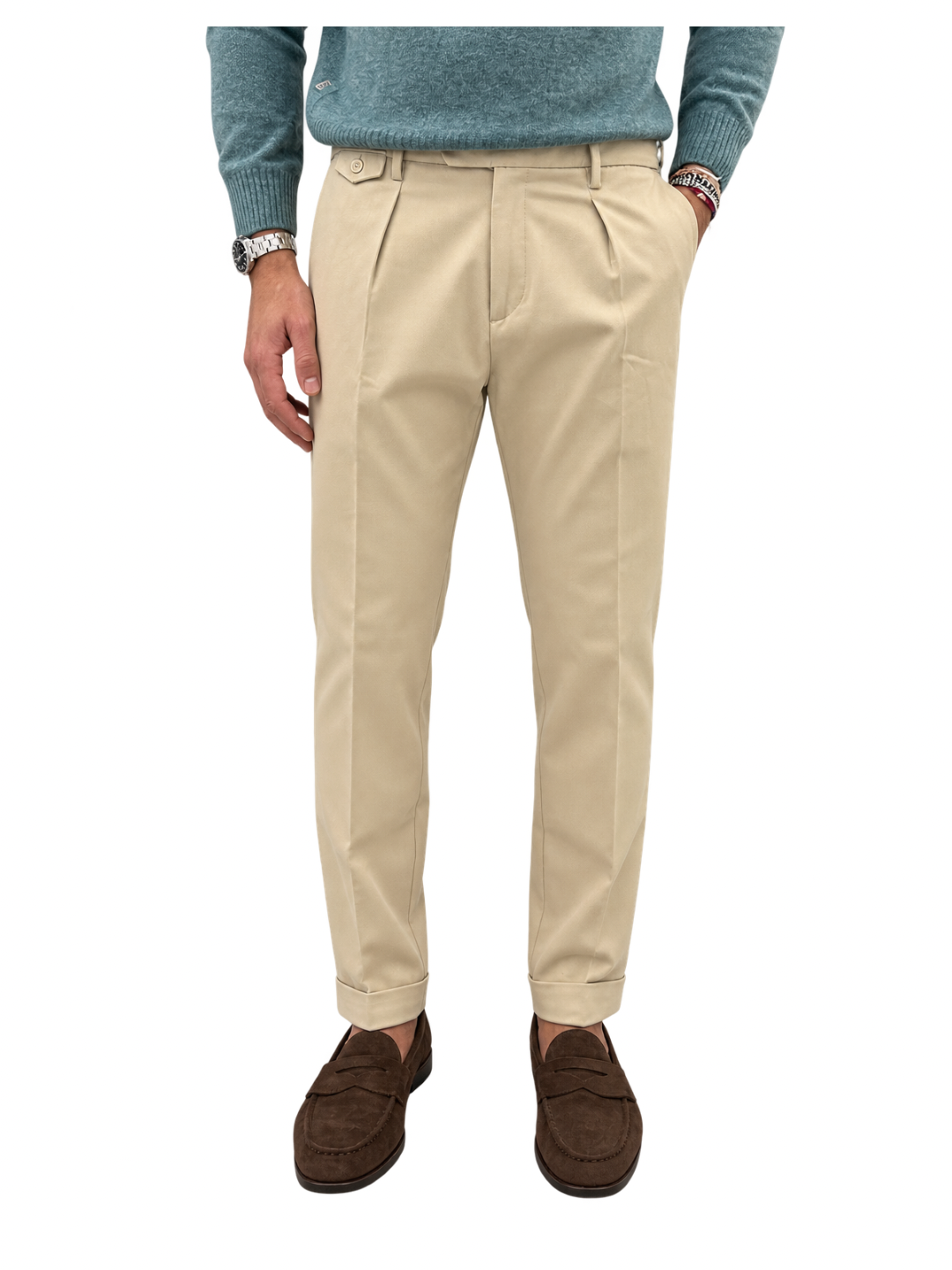 Pantalone doppia pence in cotone fibbie laterali PM
