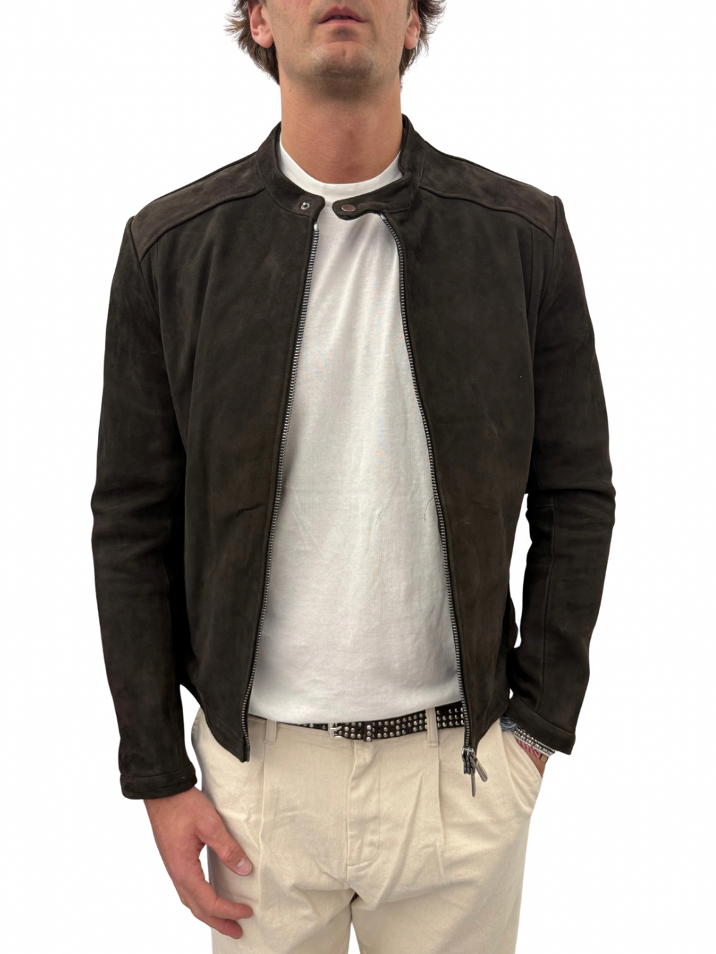 Giubbotto con zip in pelle scamosciata blusotto