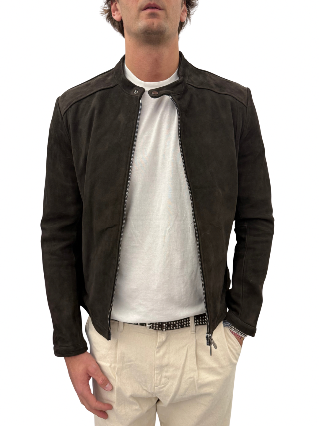 Giubbotto con zip in pelle scamosciata blusotto