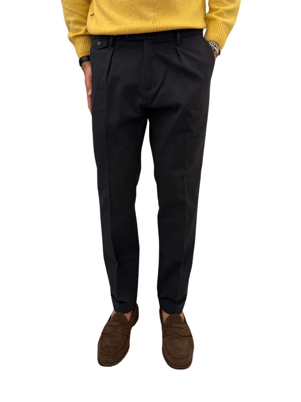 Pantalone doppia pence in cotone fibbie laterali PM