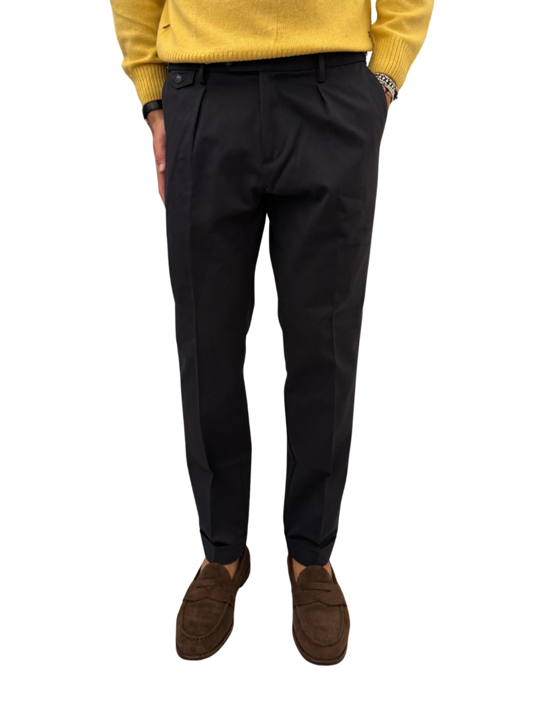 Pantalone doppia pence in cotone fibbie laterali PM