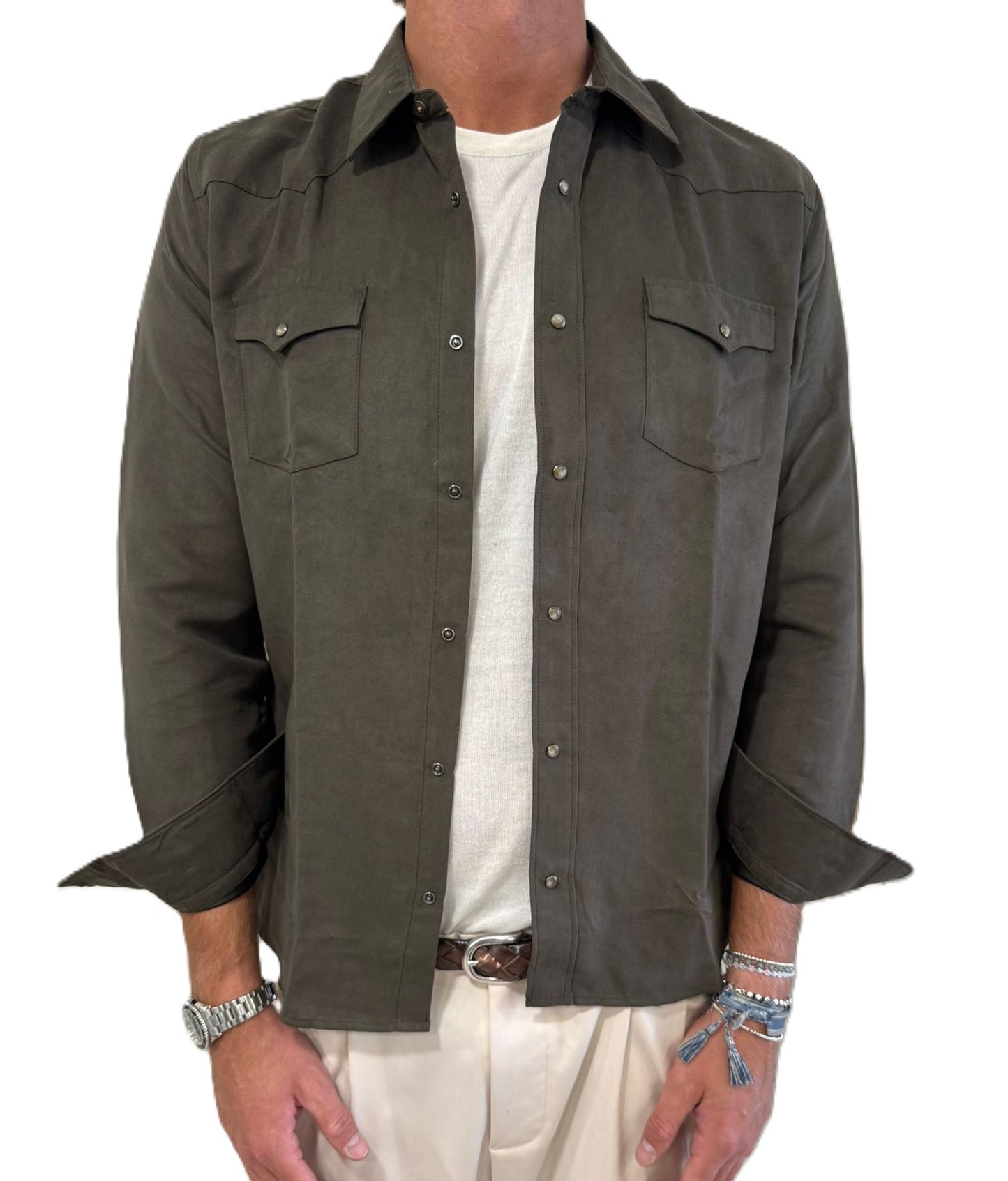 Giacca camicia in eco suede