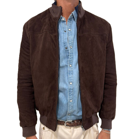 Bomber in pelle scamosciato reversibile