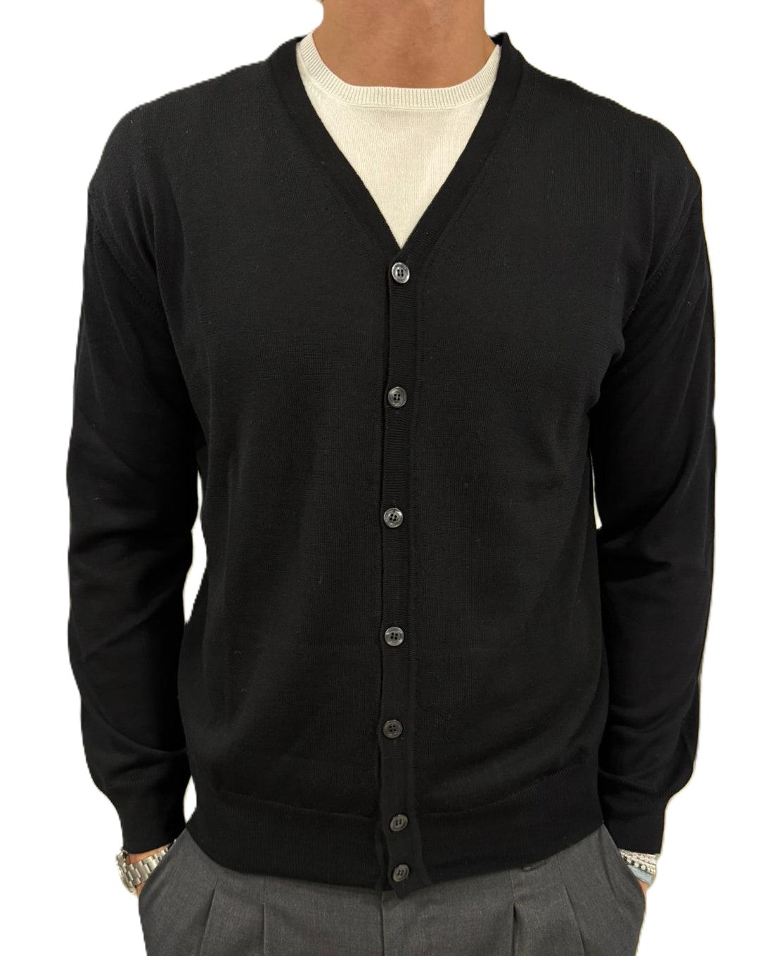Cardigan in pura lana merinos