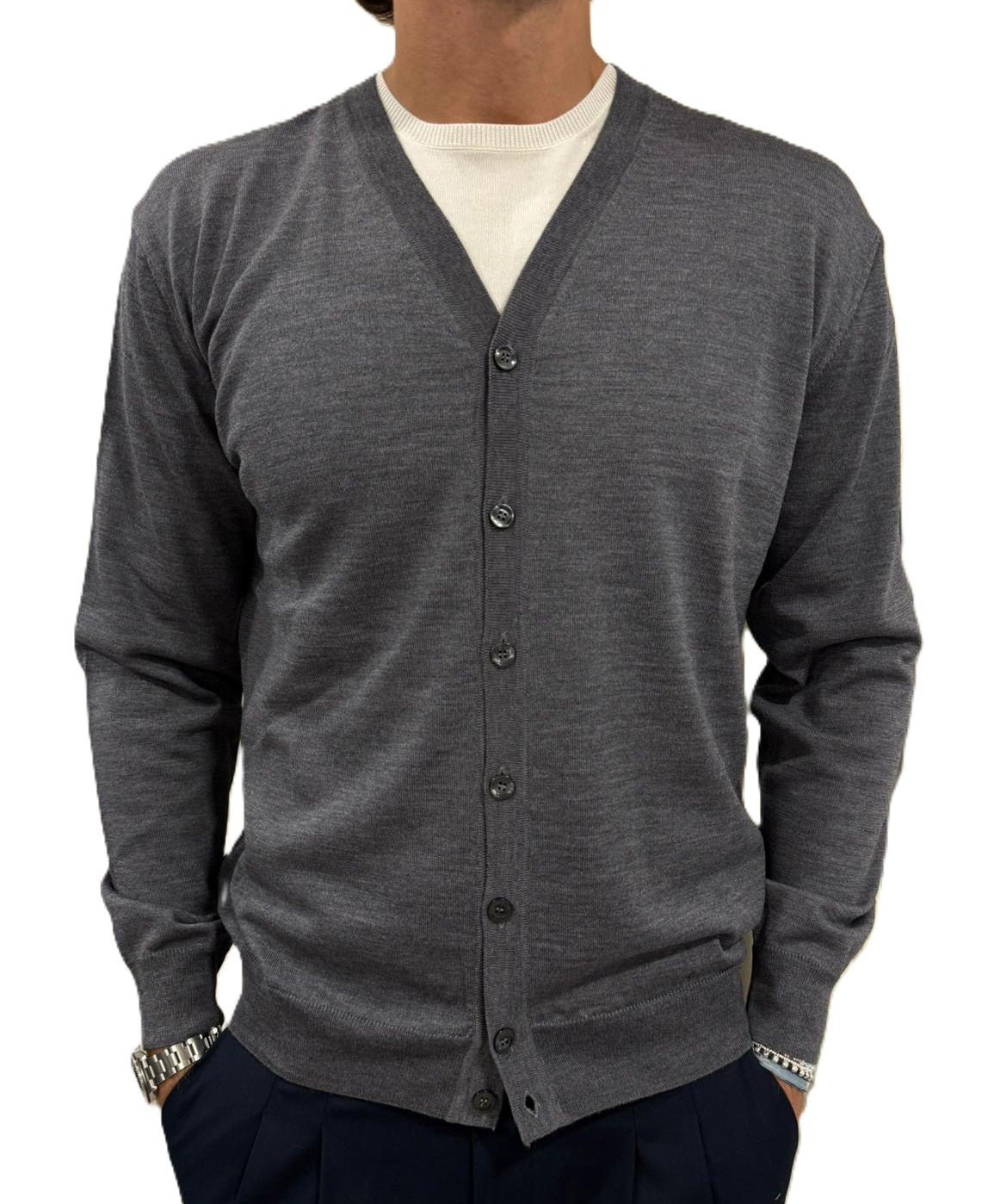 Cardigan in pura lana merinos