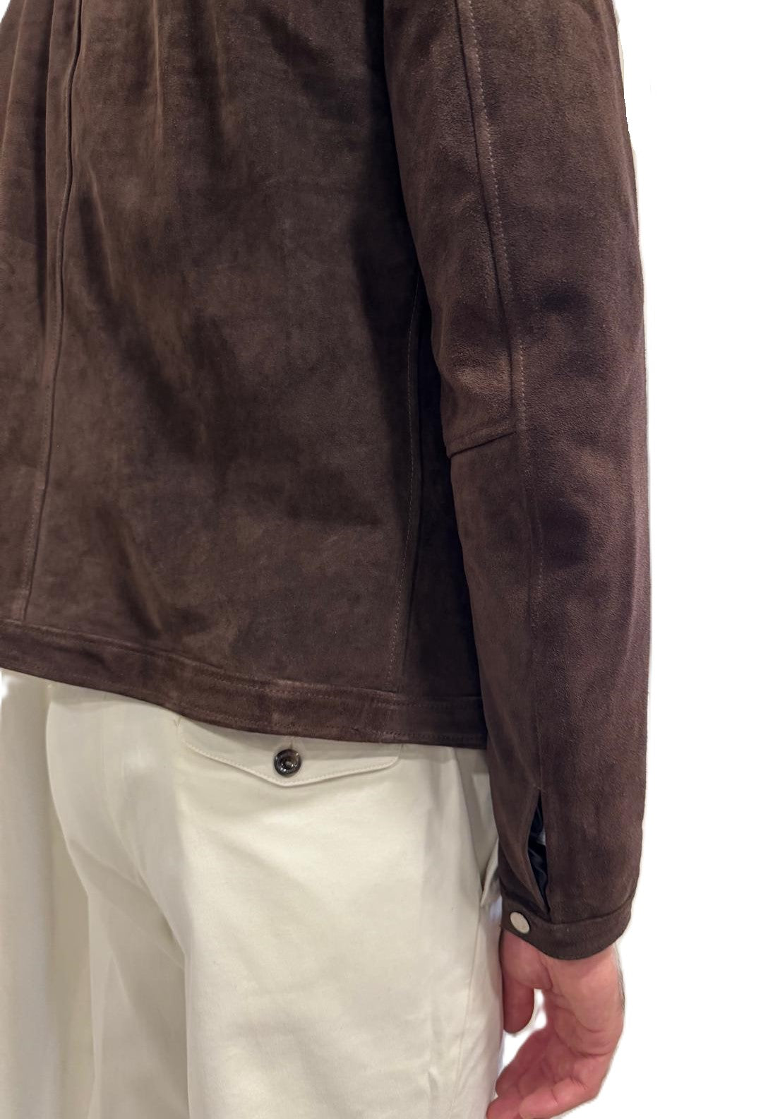 Biker in pelle scamosciata blusotto moro