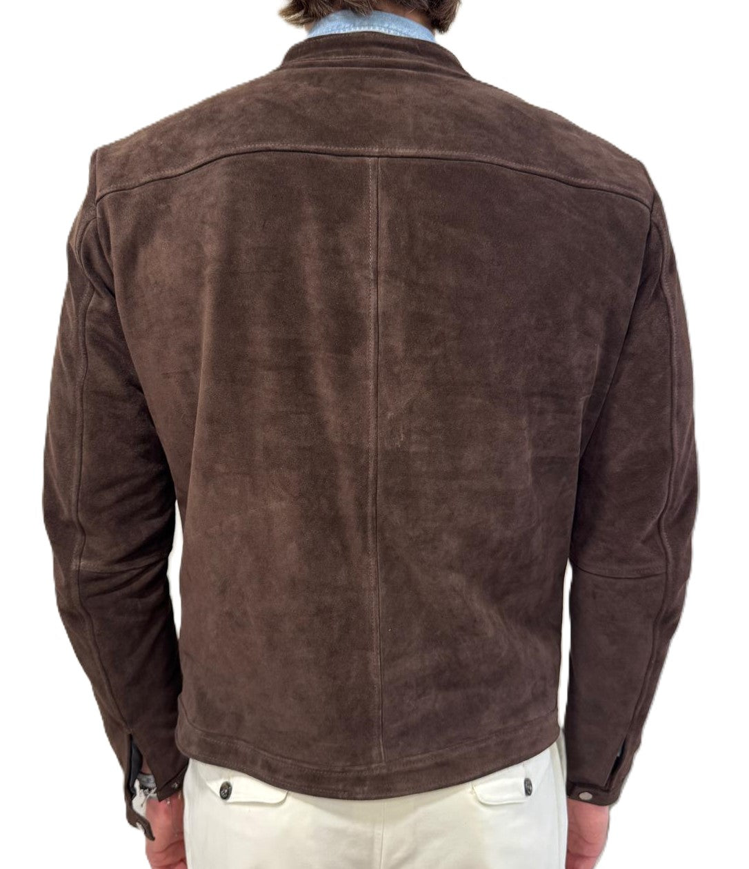 Biker in pelle scamosciata blusotto moro