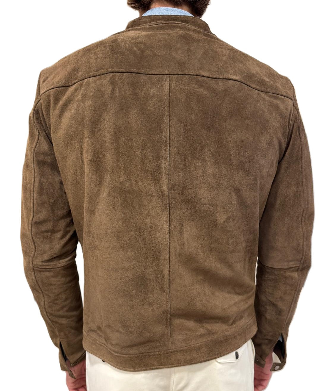 Biker in pelle scamosciata blusotto tortora