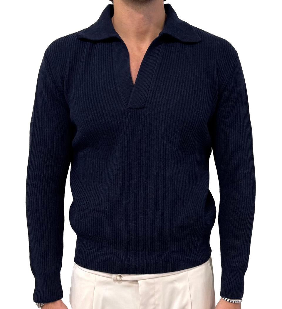 Polo collo camicia lana e cashmere