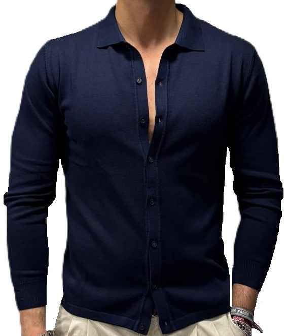 Cotton and cashmere knit polo shirt