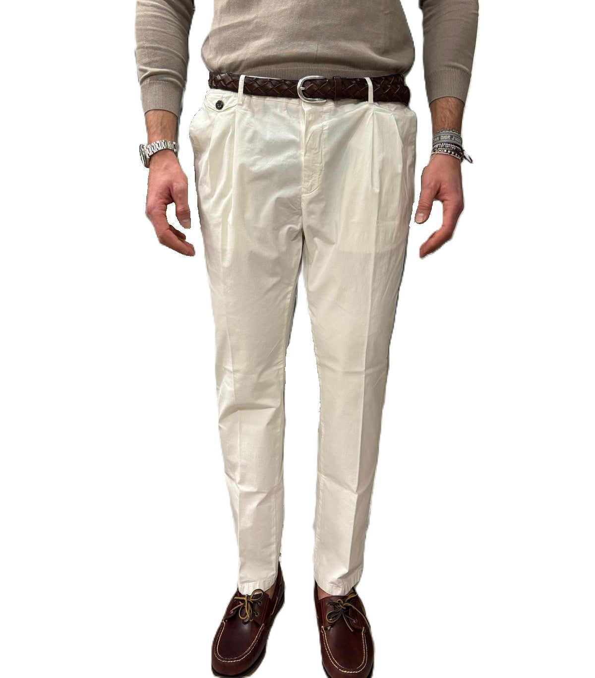 Fourten cotton double-pleat trousers