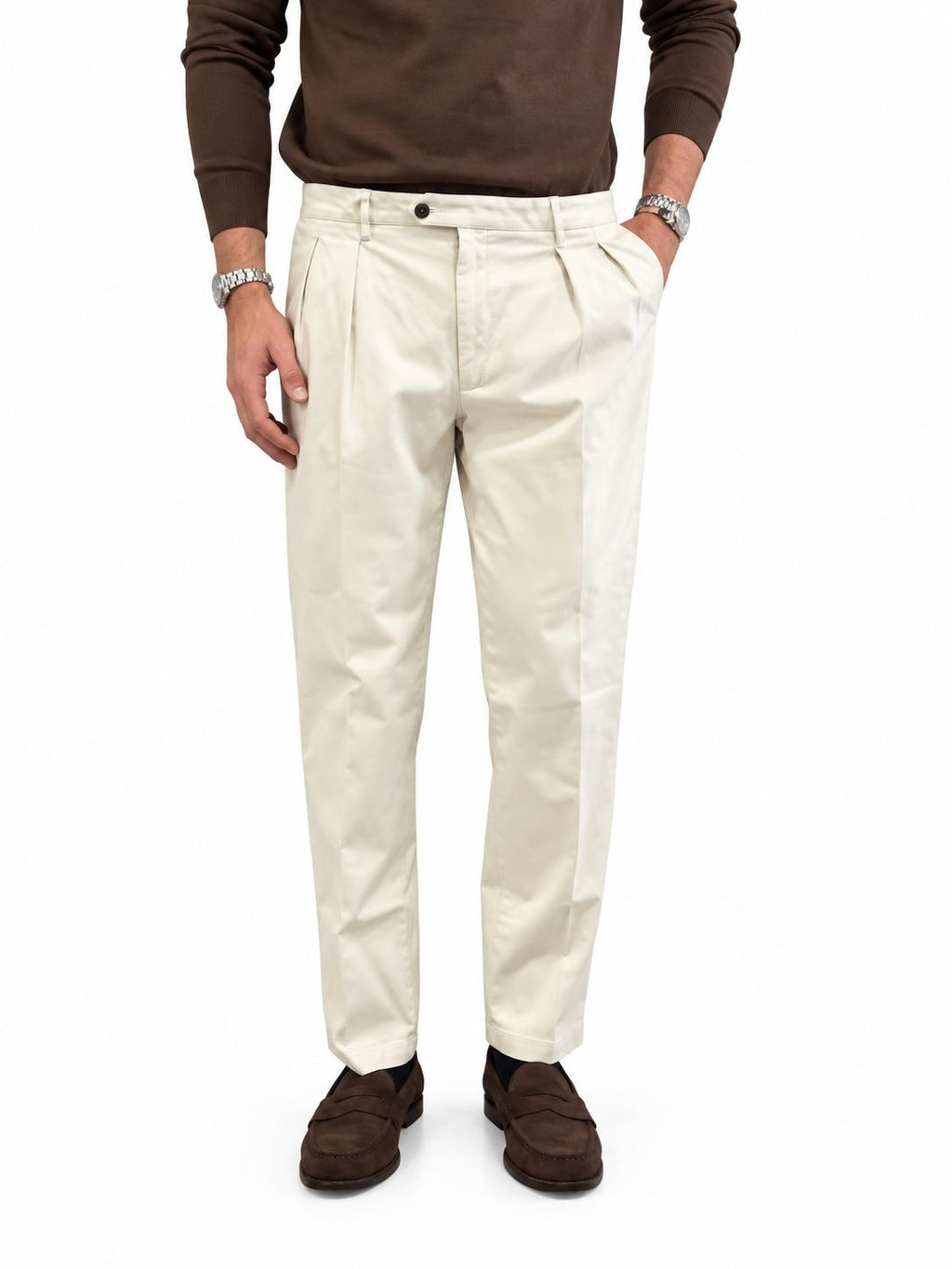 Pantalone regular doppia pence in cotone