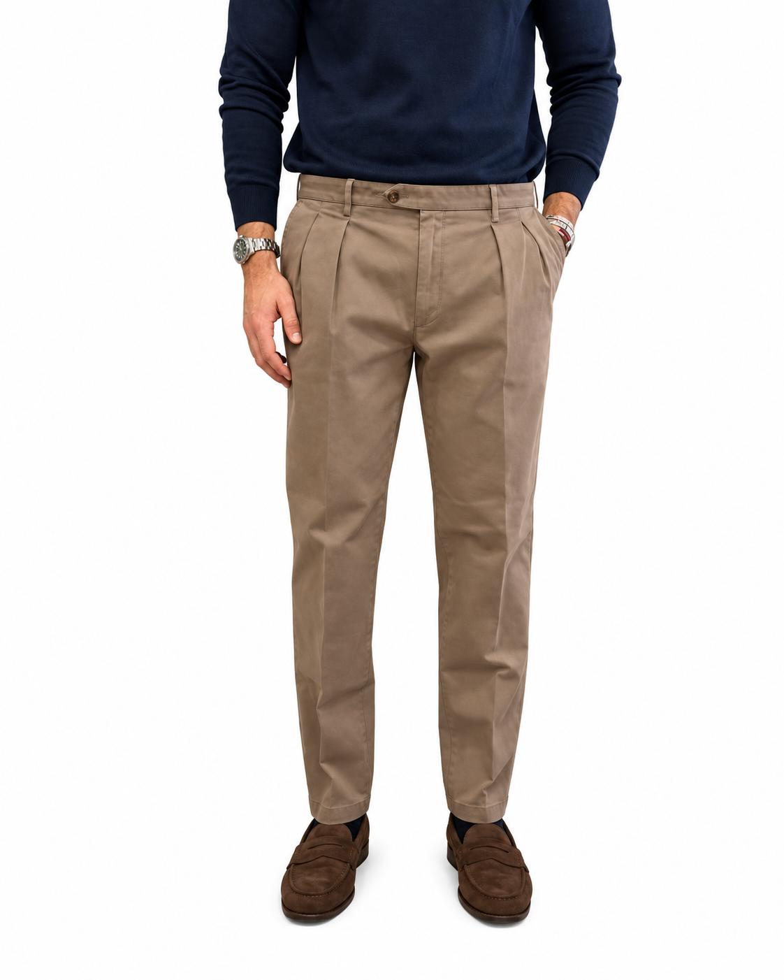 Pantalone regular doppia pence in cotone