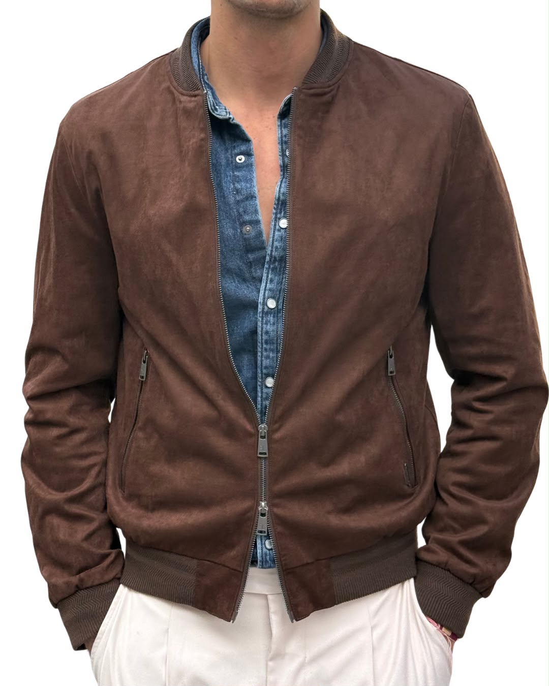 Bomber in Eco Suede con Zip