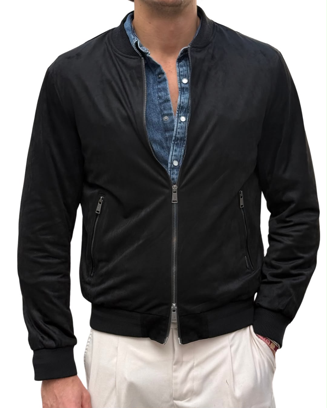 Bomber in Eco Suede con Zip
