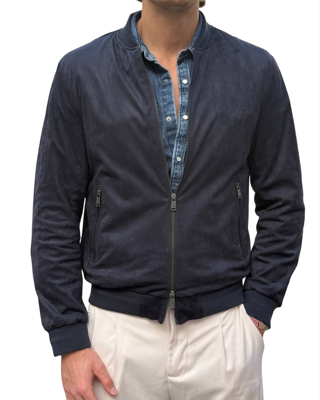 Bomber in Eco Suede con Zip