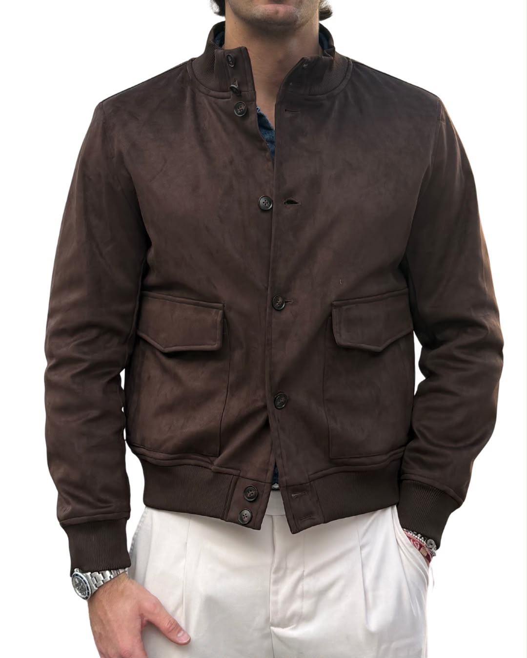 Bomber in Eco Suede con Bottoni